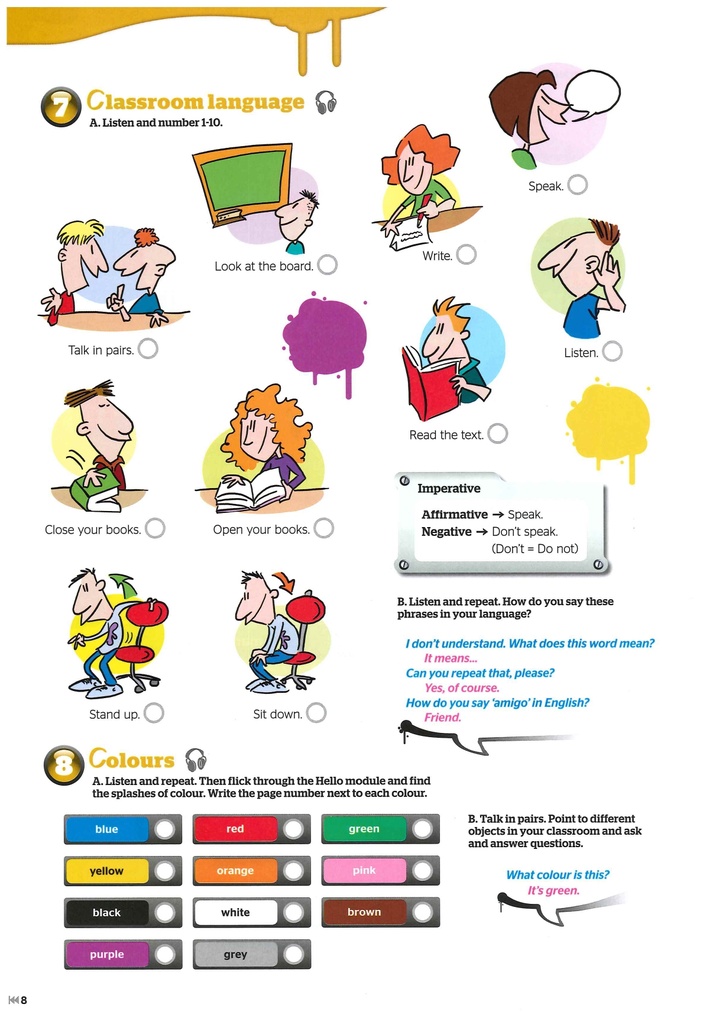 Classroom language (Listening 7) & Colours ( Listening 8 )