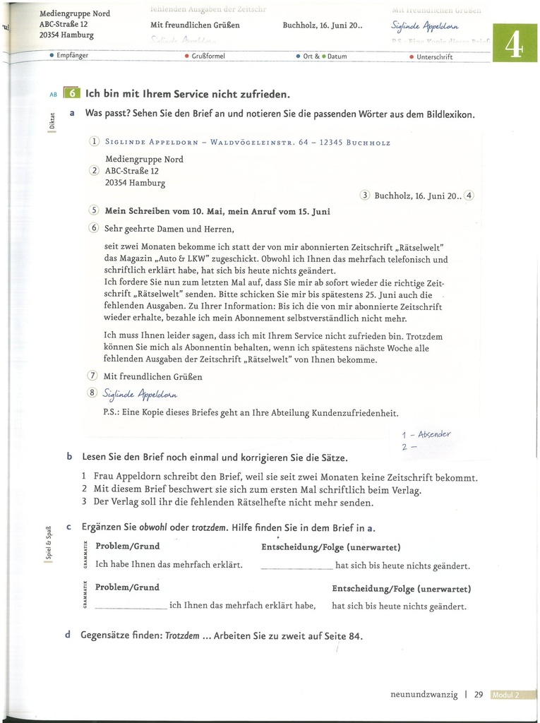 Ich bin mit Ihrem Service nicht zufrieden. (seite 29)