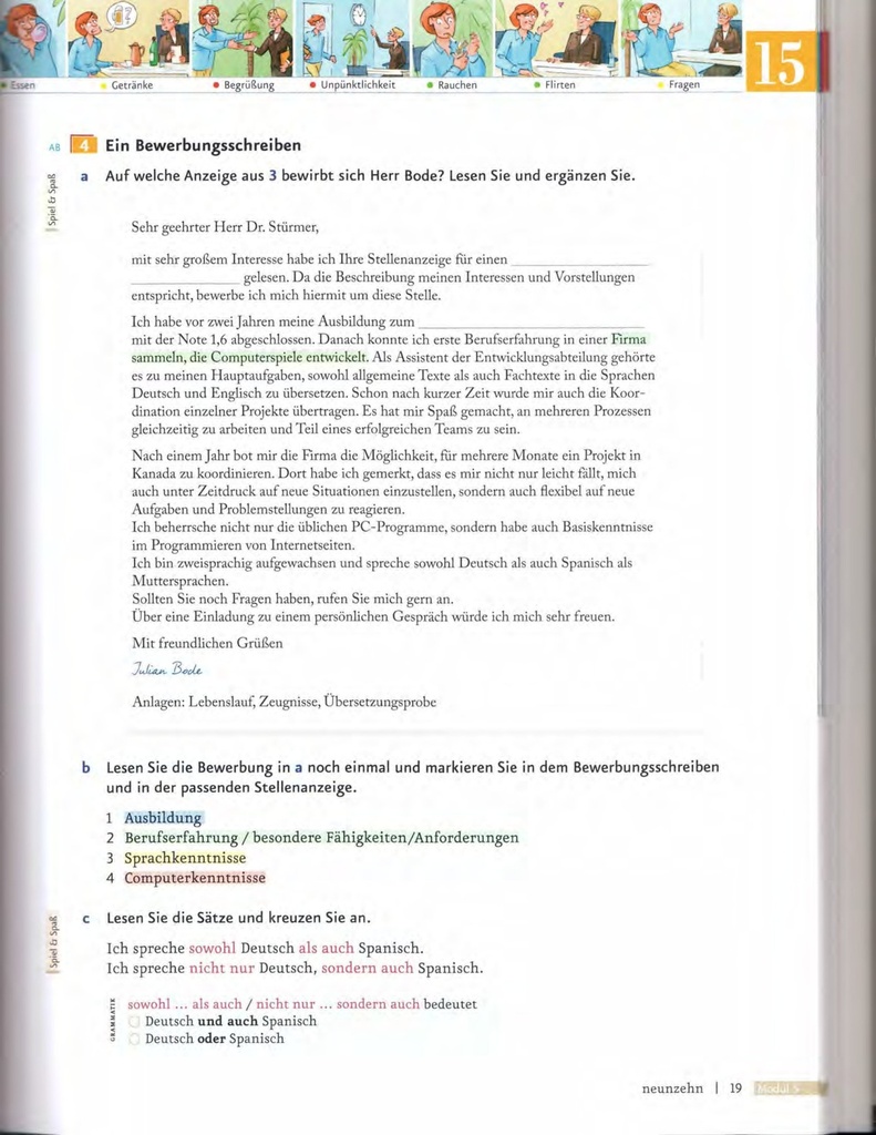 B1.2 Ein Bewerbungsschreiben (seite 19)