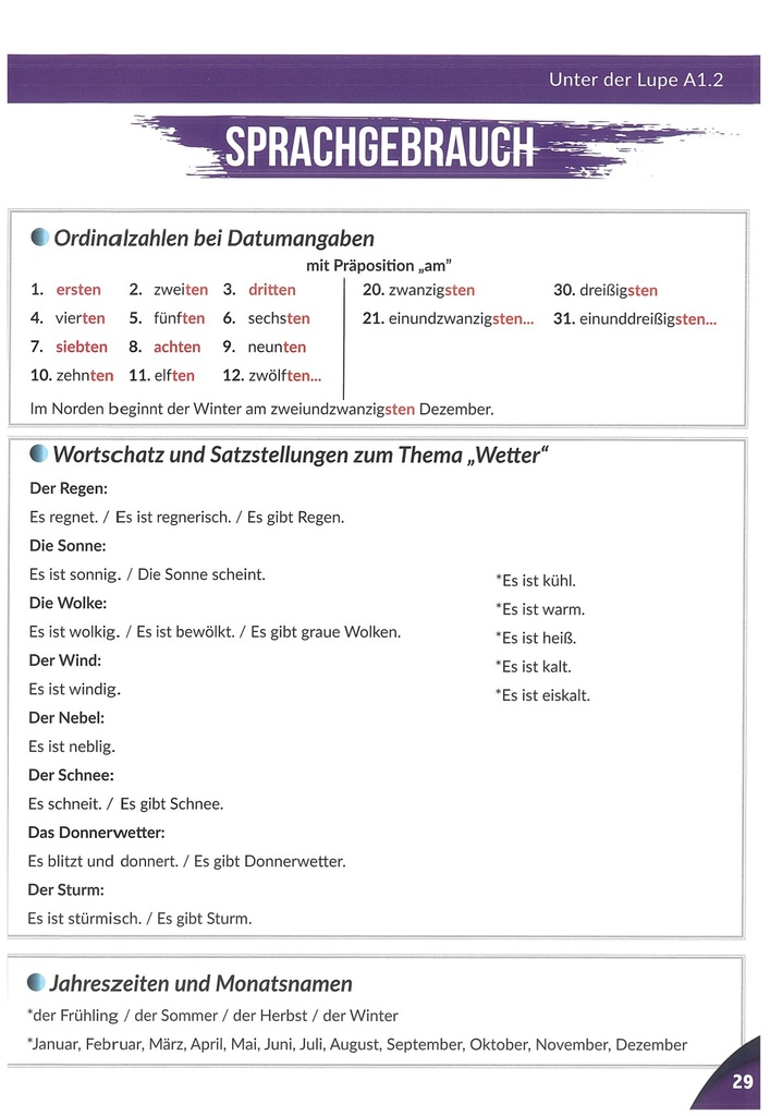 SPRACHGEBRAUCH / Ordinalzahlen bei Datumangaben (seite 29)