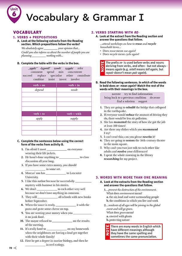 Vocabulary & Grammar I (page 72)