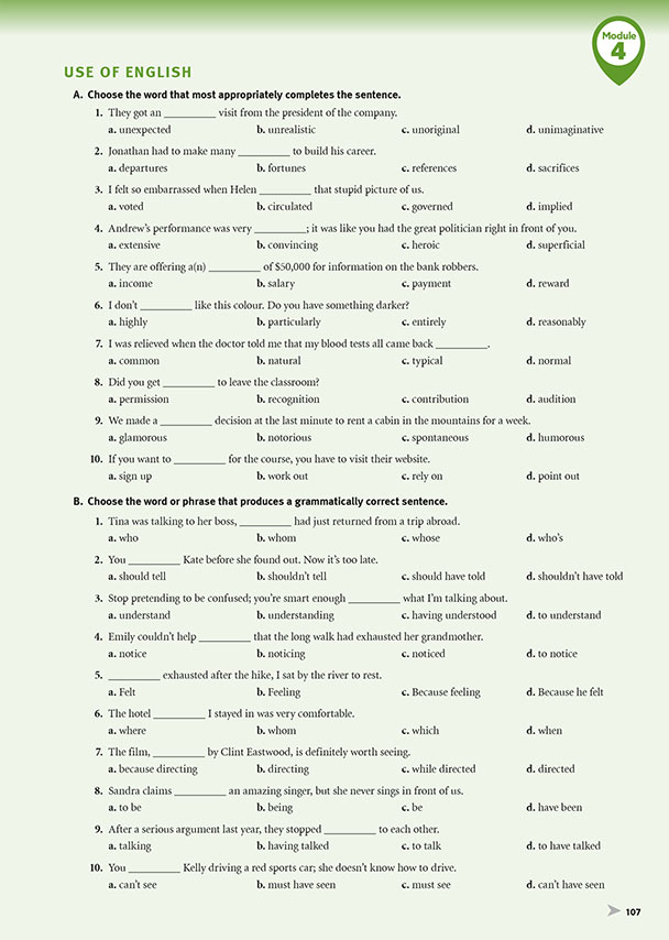 USE OF ENGLISH (page 107)
