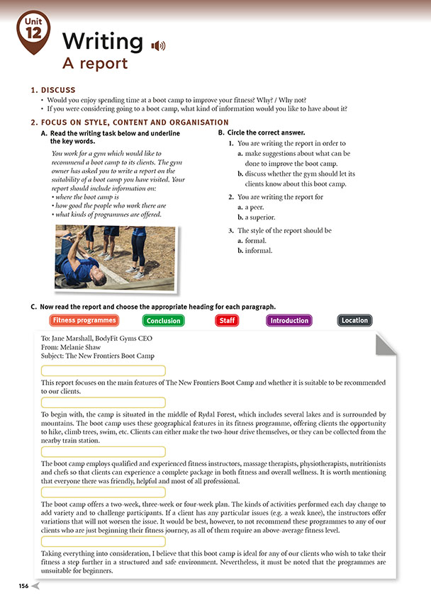 Writing a report (page 156)