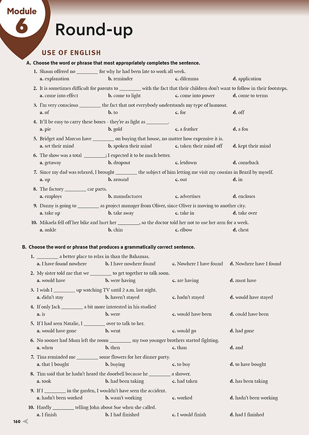 Modul 6 / Round-up / USE OF ENGLISH (page 160)