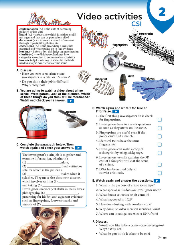 Video activities CSI (page 165)