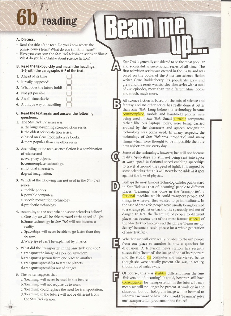 6b Reading (page 92)
