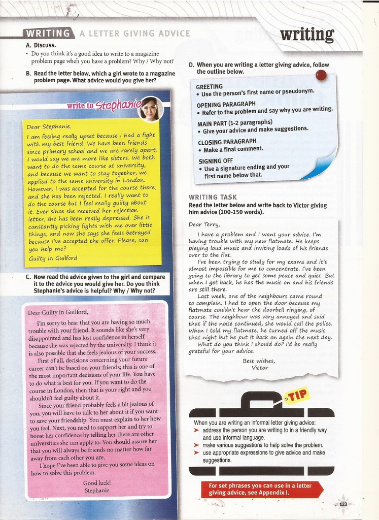 WRITING / A LETTER GIVING ADVICE (page 123)